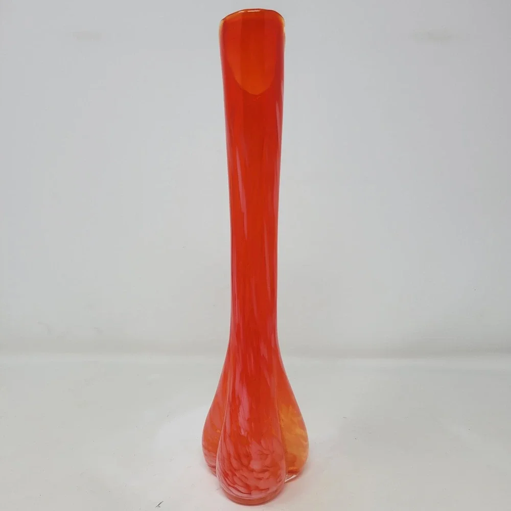 Vintage Lefton Orange Red Swirl Art Glass Bud Vase 10.75